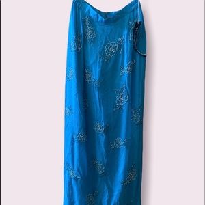 Turquoise long skirt with flower beaded detail